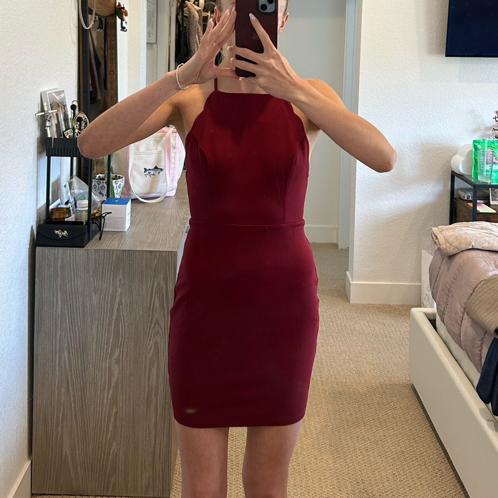 LUSH “Heart Content” Wine Red Bodycon Dress